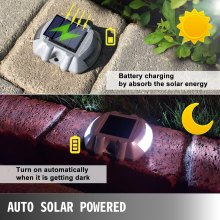 Solar Deck Lights with Swtich, Solar Driveway Lights LED Bright White, Dock Lights with Screw Outdoor Waterproof Flat for Boat, Marine, Lake, Warning