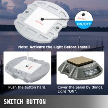 Solar Deck Lights with Swtich, Solar Driveway Lights LED Bright White, Dock Lights with Screw Outdoor Waterproof Flat for Boat, Marine, Lake, Warning