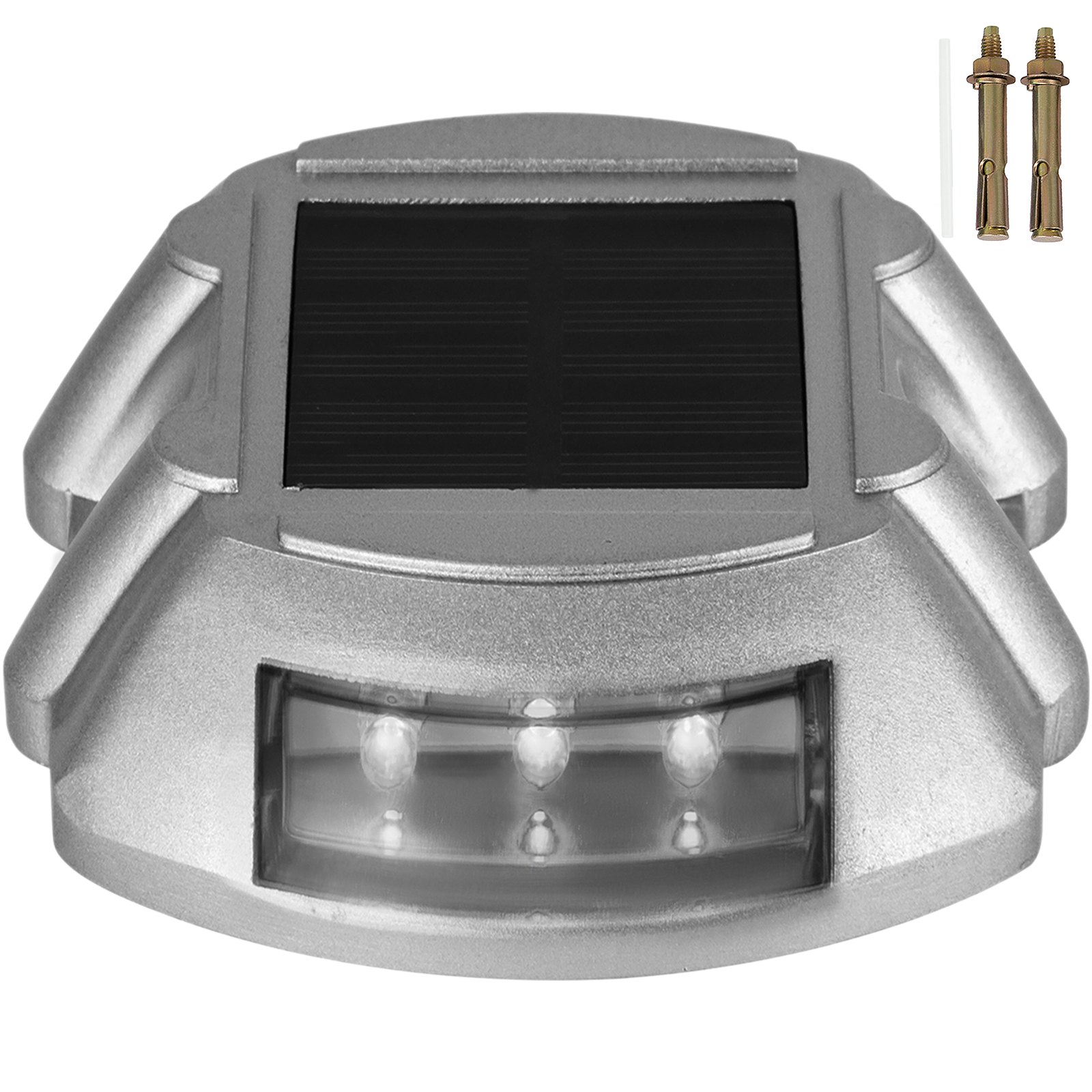 Solar Deck Lights with Swtich, Solar Driveway Lights LED Bright White, Dock Lights with Screw Outdoor Waterproof Flat for Boat, Marine, Lake, Warning