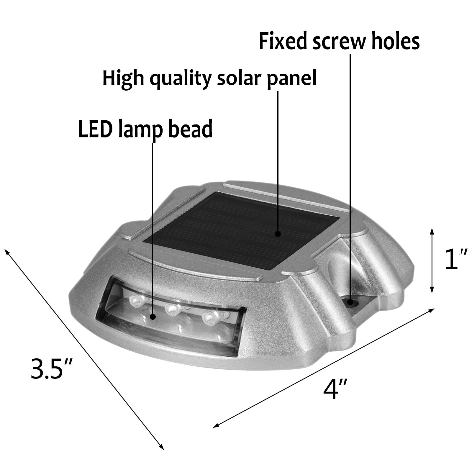 Solar Deck Lights with Swtich, Solar Driveway Lights LED Bright White, Dock Lights with Screw Outdoor Waterproof Flat for Boat, Marine, Lake, Warning