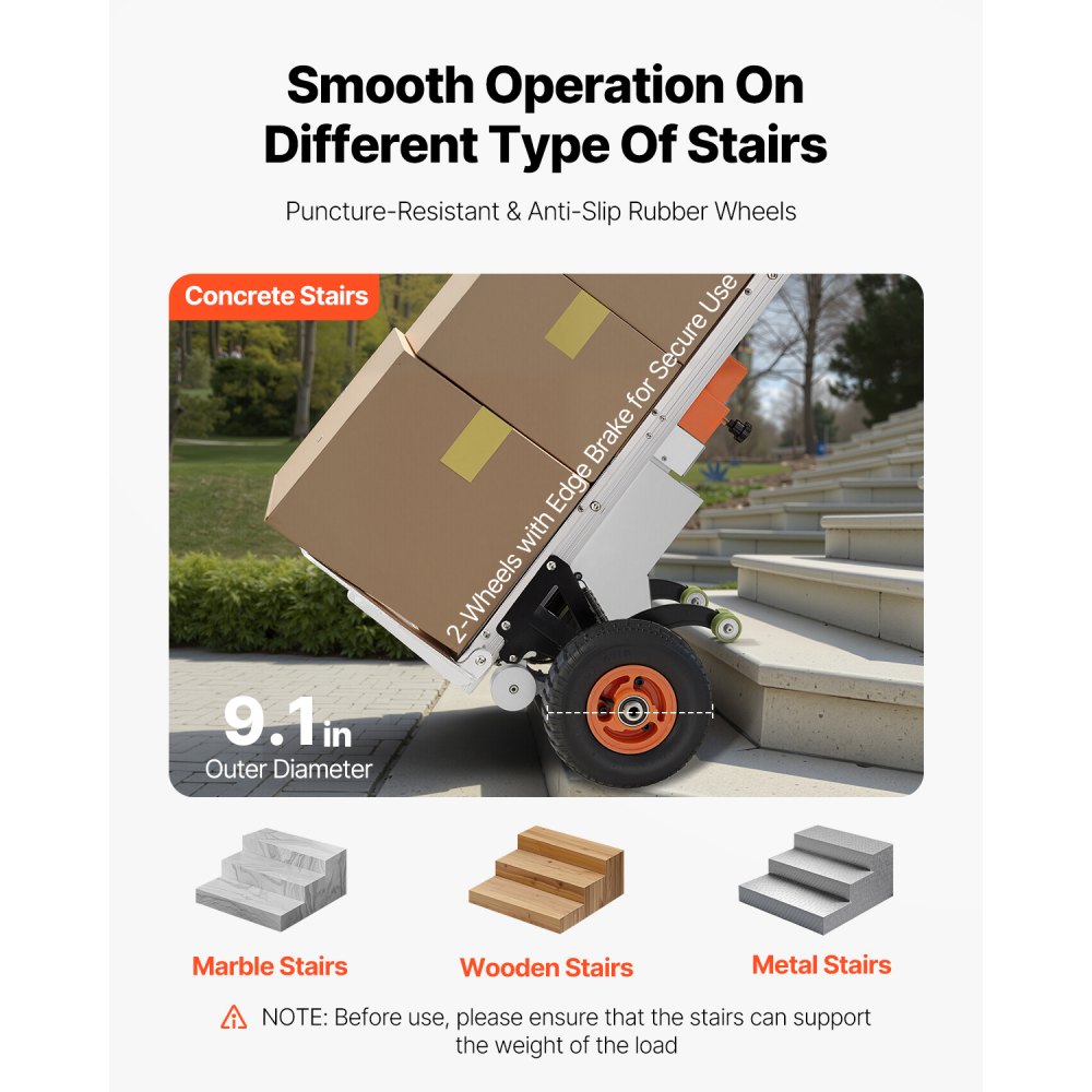 VEVOR Electric Stair Climbing Dolly, 440lbs Capacity Electric Stair Climbing Hand Trucks with 157.5in Rope & Folding Handle, Heavy Duty Stair Climber for Warehouse Logistics, Moving Furniture(Silver)