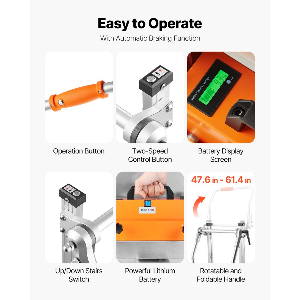 VEVOR Electric Stair Climbing Dolly, 440lbs Capacity Electric Stair Climbing Hand Trucks with 157.5in Rope & Folding Handle, Heavy Duty Stair Climber for Warehouse Logistics, Moving Furniture(Silver)