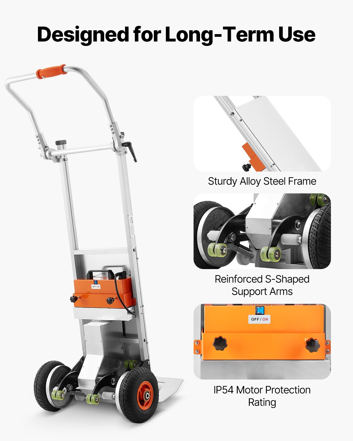 VEVOR Electric Stair Climbing Dolly, 440lbs Capacity Electric Stair Climbing Hand Trucks with 157.5in Rope & Folding Handle, Heavy Duty Stair Climber for Warehouse Logistics, Moving Furniture(Silver)