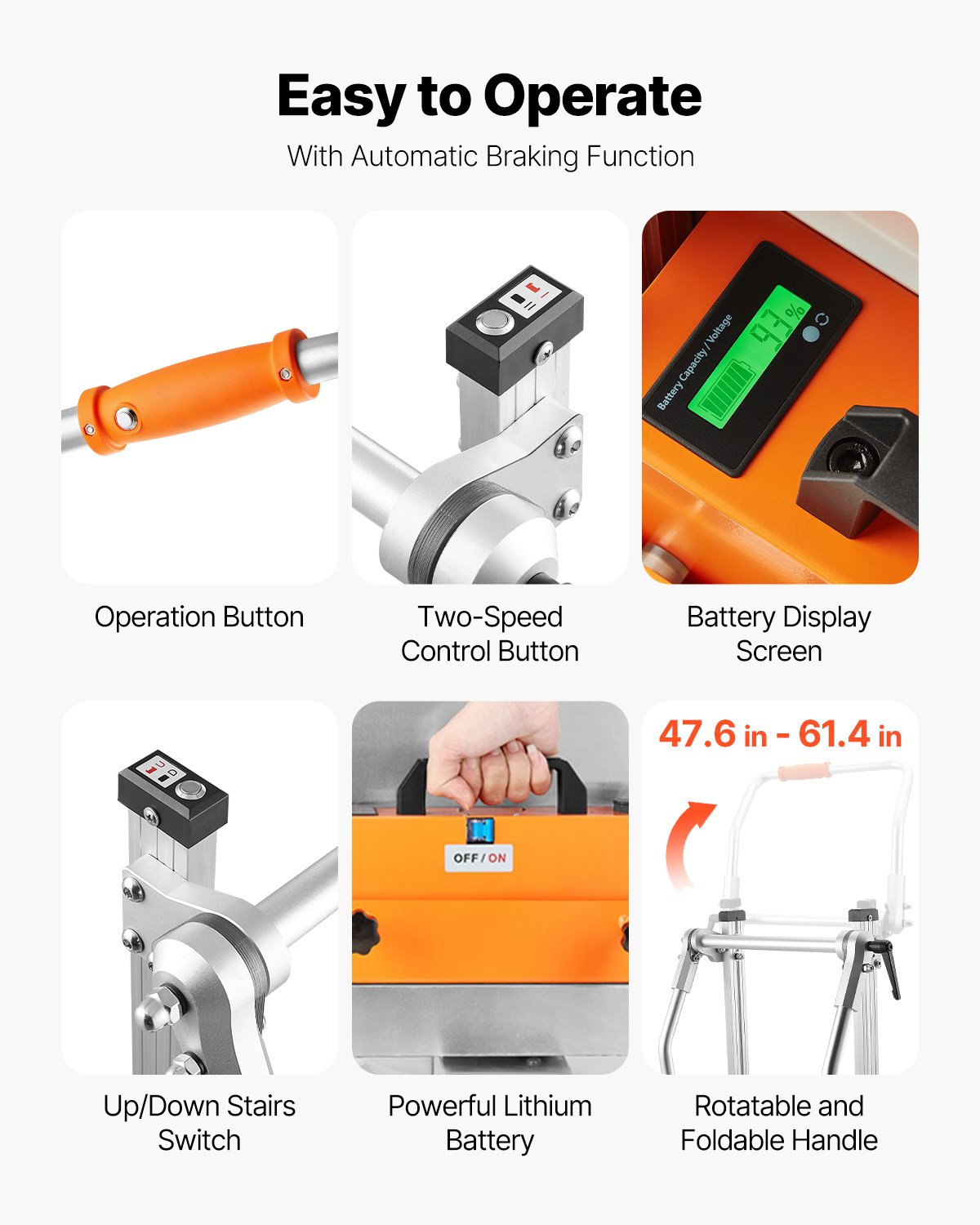 VEVOR Electric Stair Climbing Dolly, 440lbs Capacity Electric Stair Climbing Hand Trucks with 157.5in Rope & Folding Handle, Heavy Duty Stair Climber for Warehouse Logistics, Moving Furniture(Silver)