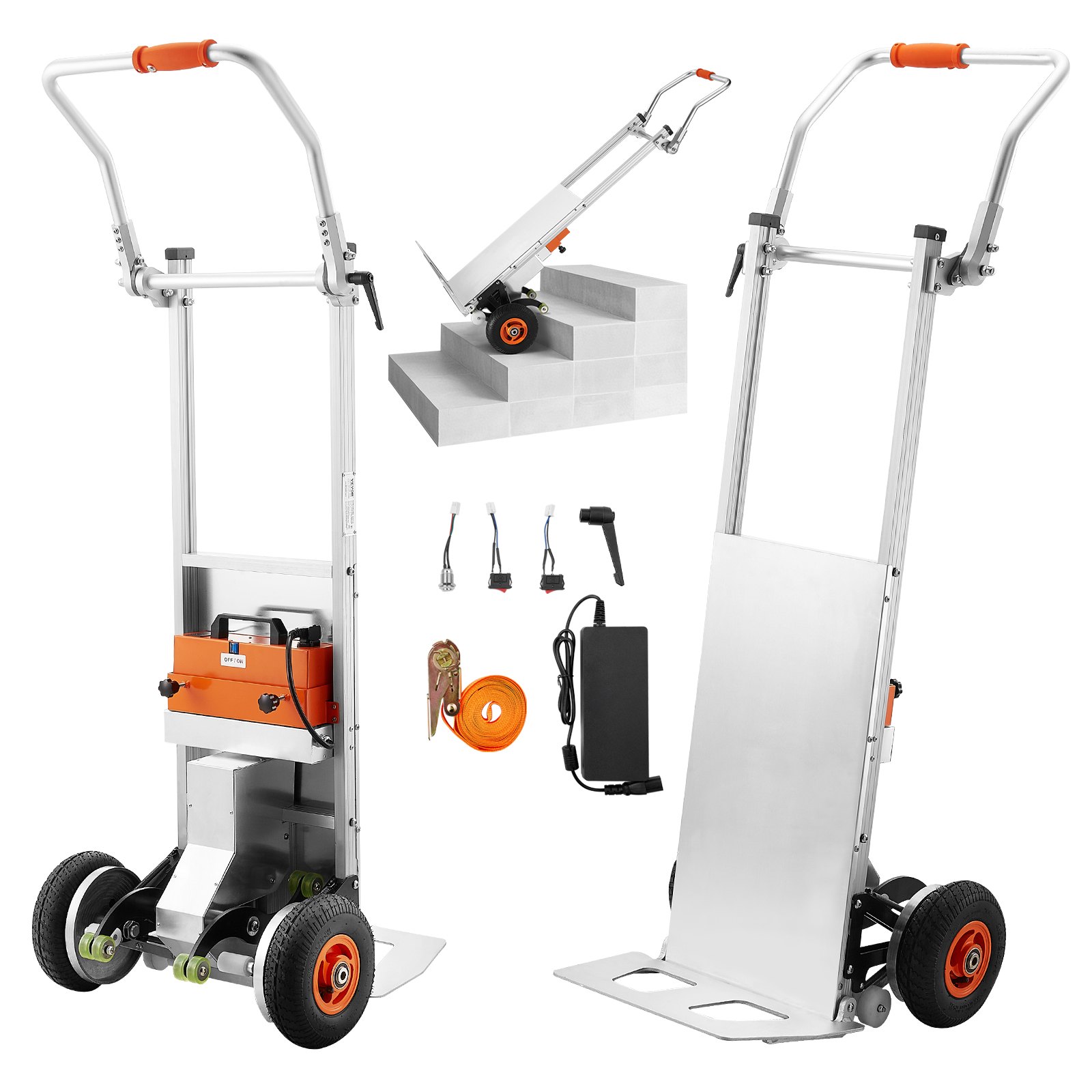 VEVOR Electric Stair Climbing Dolly, 440lbs Capacity Electric Stair Climbing Hand Trucks with 157.5in Rope & Folding Handle, Heavy Duty Stair Climber for Warehouse Logistics, Moving Furniture(Silver)