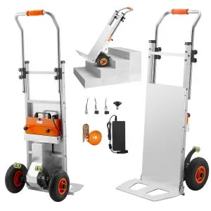 VEVOR Electric Stair Climbing Dolly, 440lbs Electric Stair Climbing Hand Trucks with 157.5in Rope & Extendable Handle, Heavy Duty Stair Climber for Warehouse Logistics, Moving Furniture(Silver) | VEVOR US