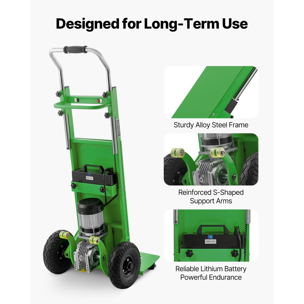 VEVOR Electric Stair Climbing Dolly, 880lbs Electric Stair Climbing Hand Trucks with 157.5in Rope & Extendable Handle, Heavy Duty Stair Climber for Warehouse Logistics, Moving Furniture(Green)