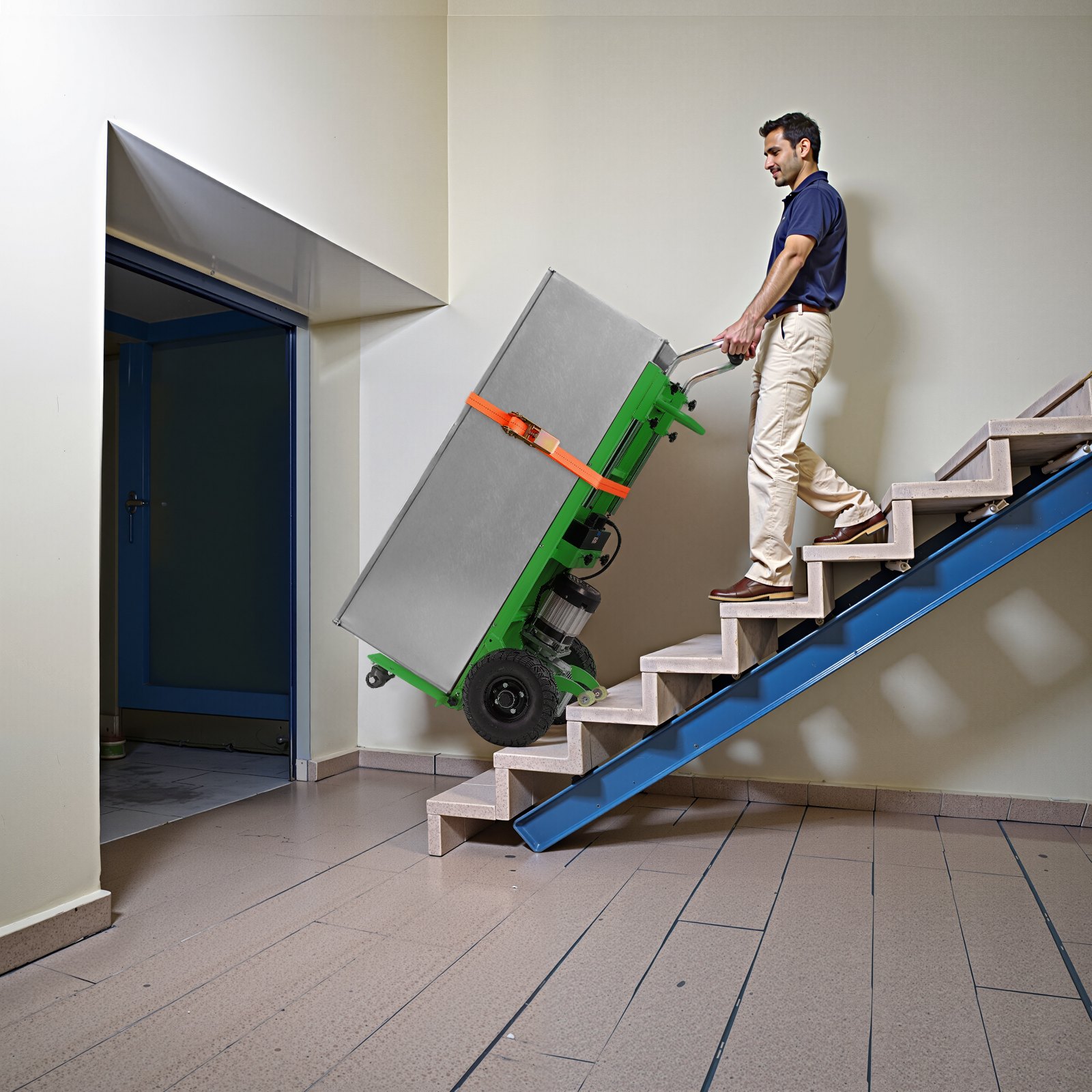 VEVOR Electric Stair Climbing Dolly, 880lbs Electric Stair Climbing Hand Trucks with 157.5in Rope & Extendable Handle, Heavy Duty Stair Climber for Warehouse Logistics, Moving Furniture(Green)