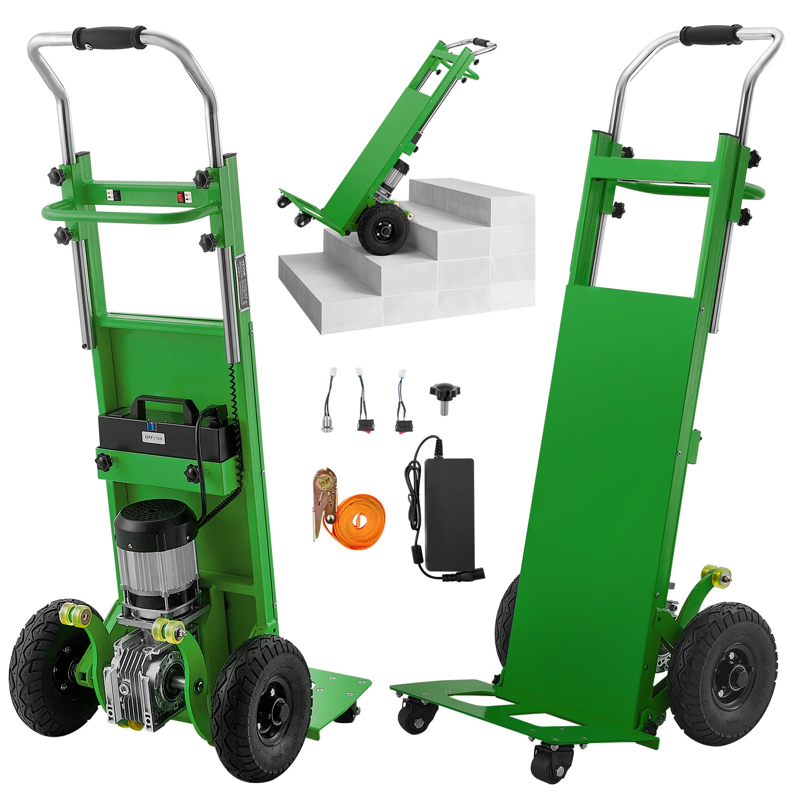 VEVOR Electric Stair Climbing Dolly, 880lbs Electric Stair Climbing Hand Trucks with 157.5in Rope & Extendable Handle, Heavy Duty Stair Climber for Warehouse Logistics, Moving Furniture(Green)