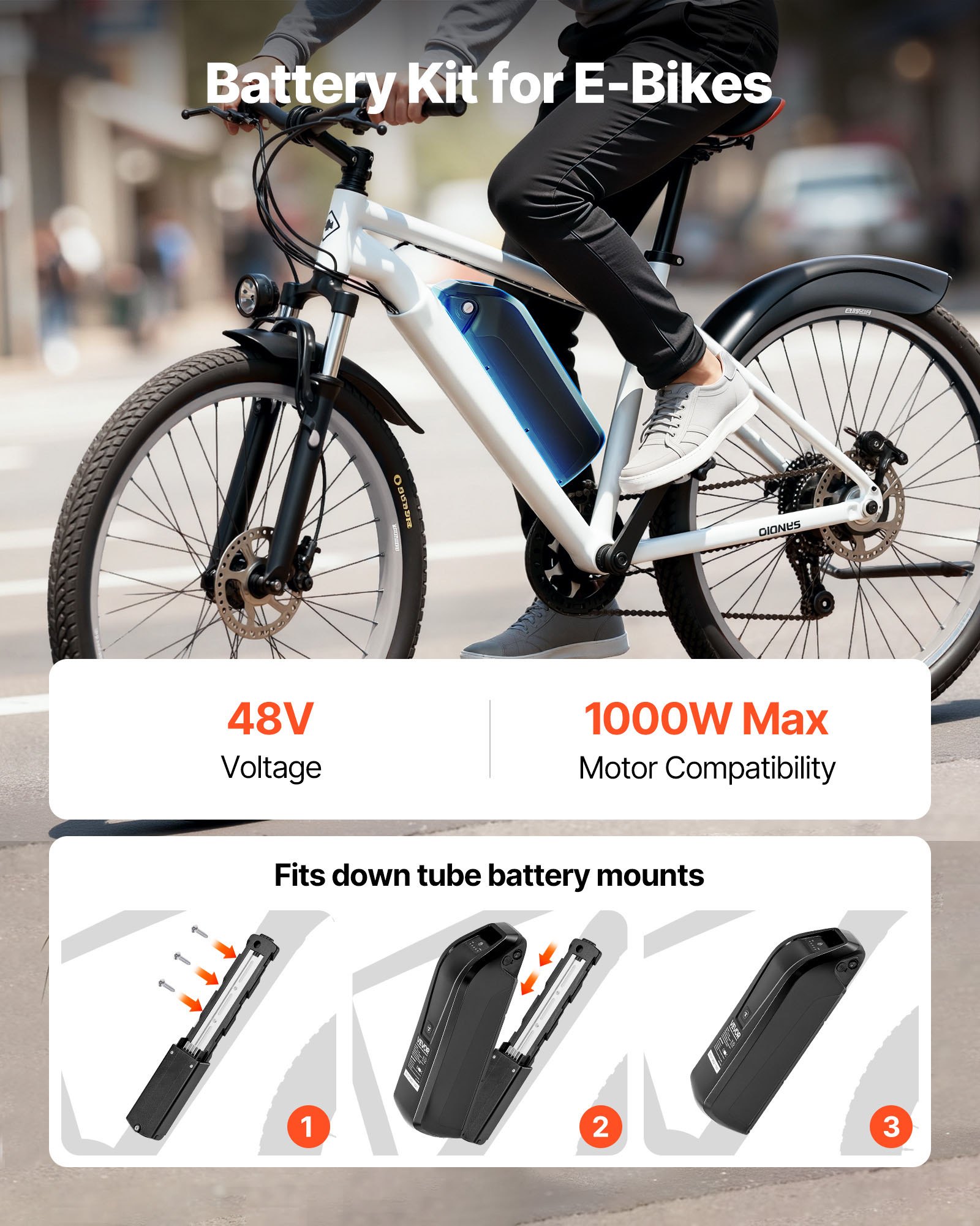VEVOR Ebike Battery, 48V 13Ah Electric Bike Lithium Battery Pack with BMS, 3A Charger and Lock for 1000W E-Bike Motor, Detachable Electric Bicycle Replacement Kit with Indicator & Discharge Socket