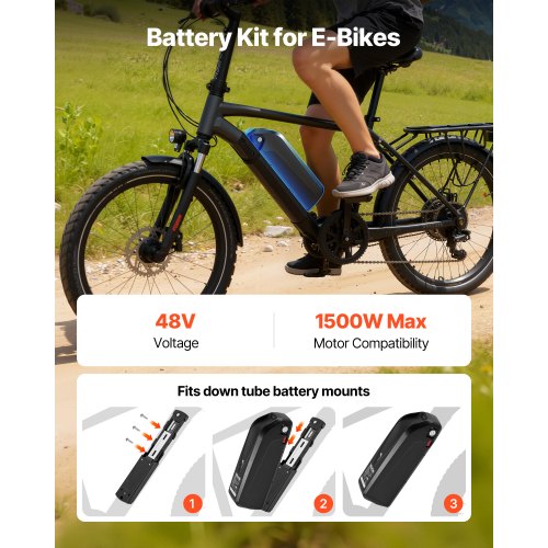 VEVOR Ebike Battery, 48V 20Ah Electric Bike Lithium Battery Pack with BMS,  USB Charge Port, 3A Charger & Lock for 1500W E-Bike Motor, Detachable Electric  Bicycle Replacement Kit with Discharge Socket |
