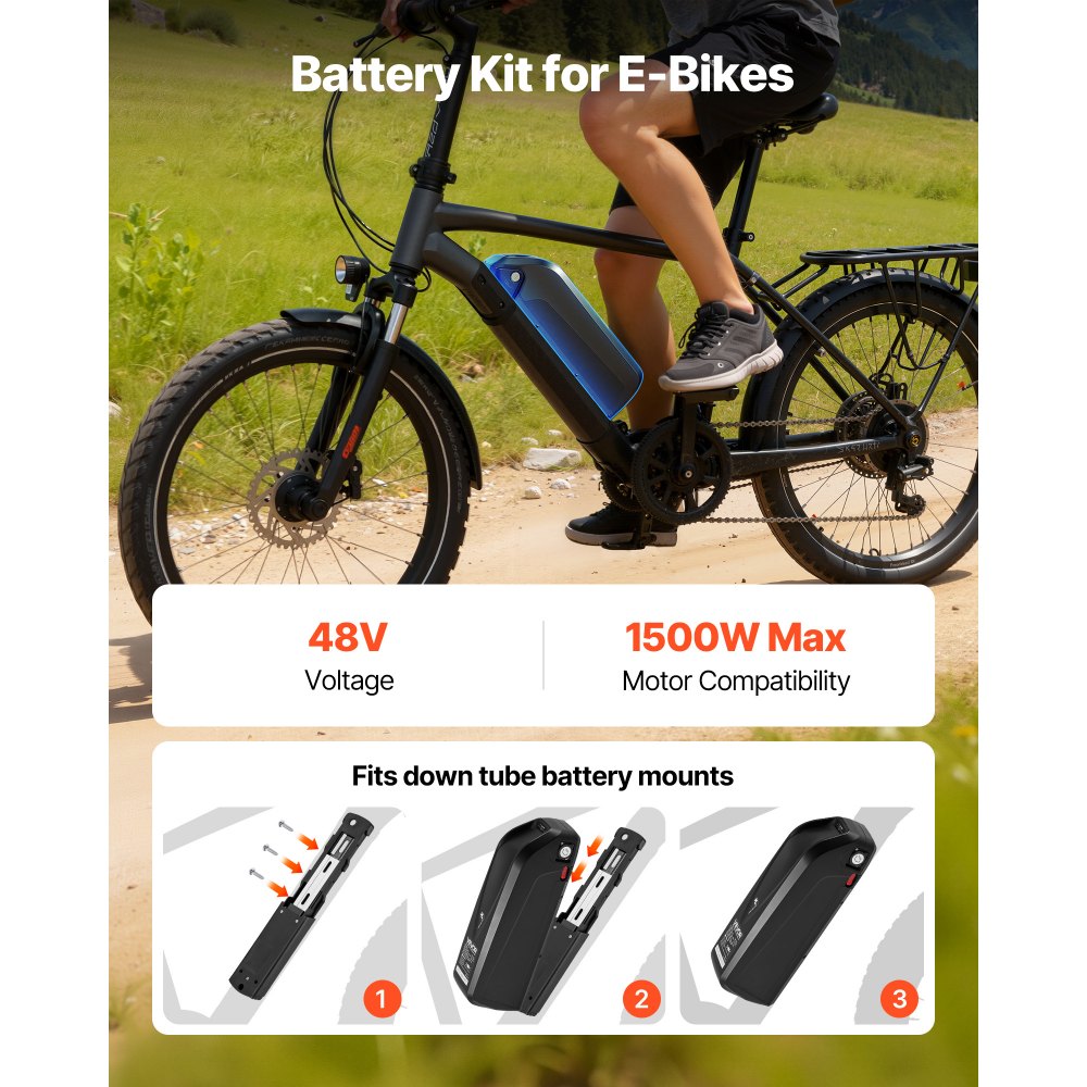 VEVOR Ebike Battery, 48V 20Ah Electric Bike Lithium Battery Pack with BMS, USB Charge Port, 3A Charger & Lock for 1500W E-Bike Motor, Detachable Electric Bicycle Replacement Kit with Discharge Socket