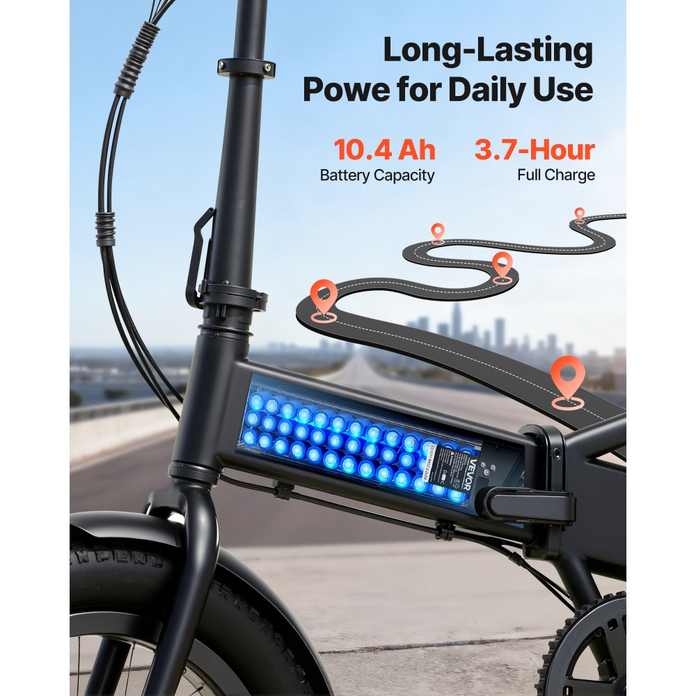 VEVOR Folding Ebike Battery, 48V 10.4Ah Electric Bike Lithium Battery Pack with BMS, 3A Charger, Lock for 1000W E-Bike Motor, Detachable Electric Bicycle Replacement Kit with Handle & Discharge Socket
