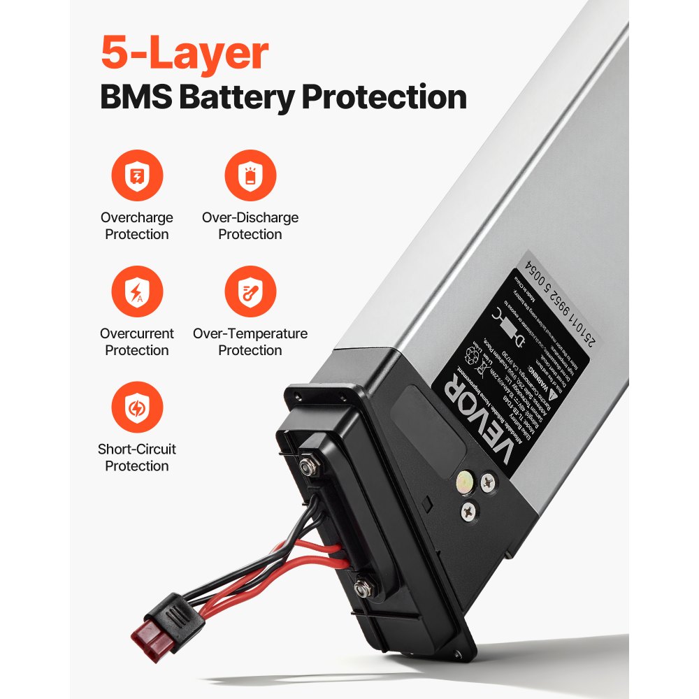 VEVOR Folding Ebike Battery, 48V 10.4Ah Electric Bike Lithium Battery Pack with BMS, 3A Charger, Lock for 1000W E-Bike Motor, Detachable Electric Bicycle Replacement Kit with Handle & Discharge Socket