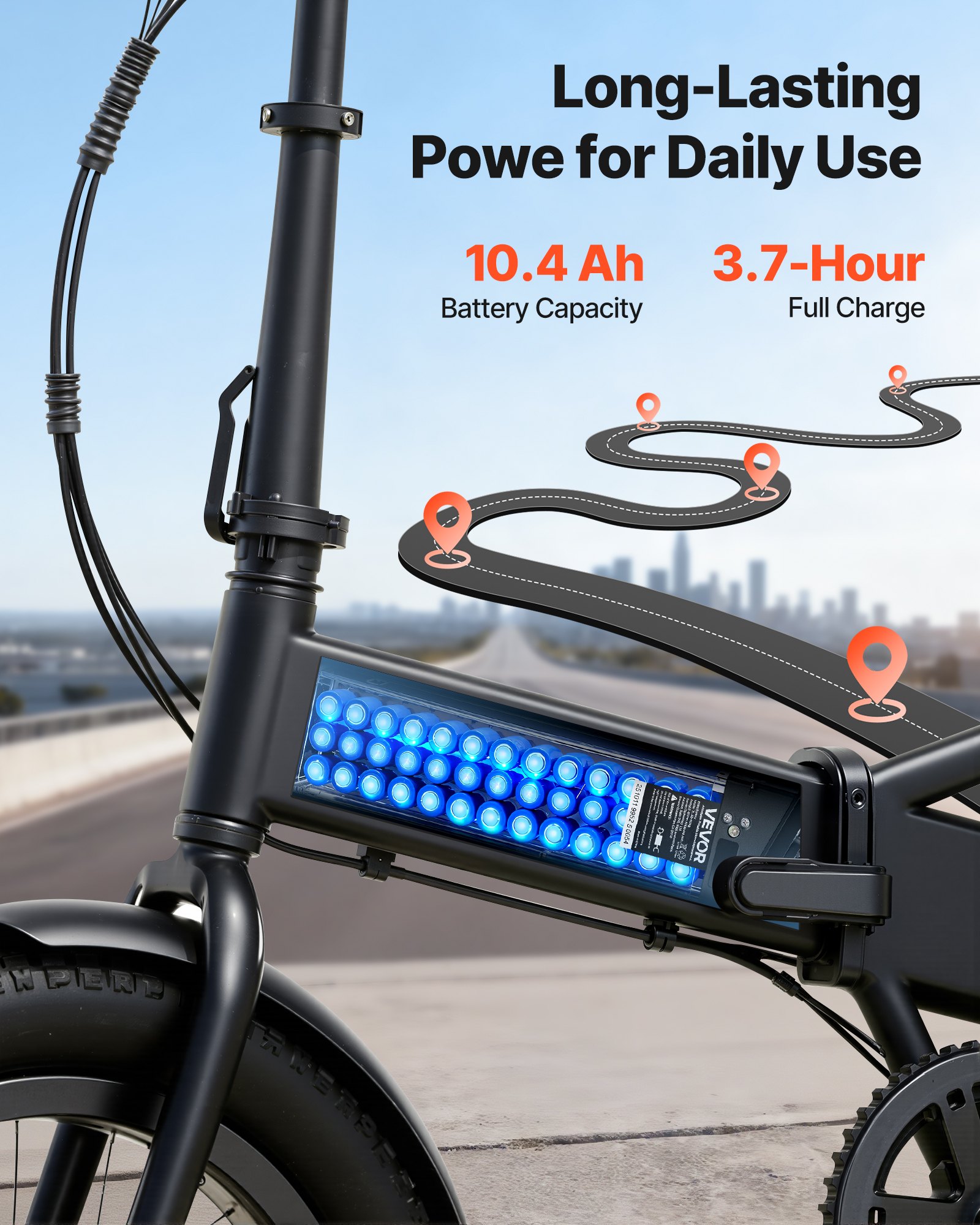 VEVOR Folding Ebike Battery, 48V 10.4Ah Electric Bike Lithium Battery Pack with BMS, 3A Charger, Lock for 1000W E-Bike Motor, Detachable Electric Bicycle Replacement Kit with Handle & Discharge Socket
