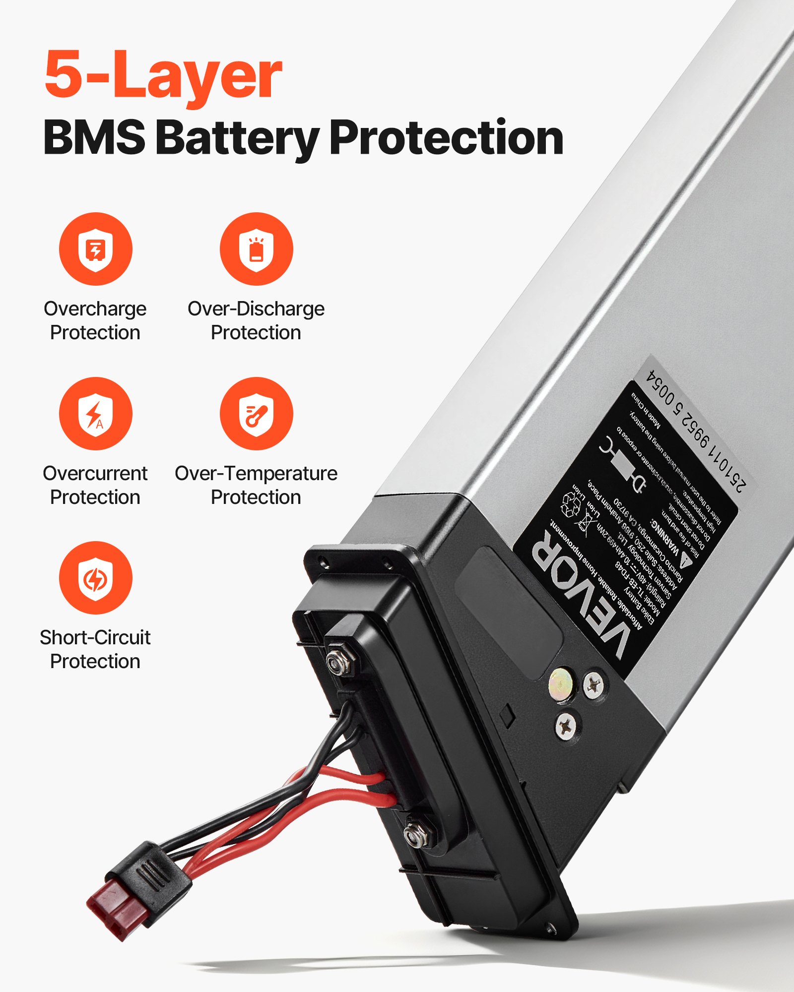 VEVOR Folding Ebike Battery, 48V 10.4Ah Electric Bike Lithium Battery Pack with BMS, 3A Charger, Lock for 1000W E-Bike Motor, Detachable Electric Bicycle Replacement Kit with Handle & Discharge Socket