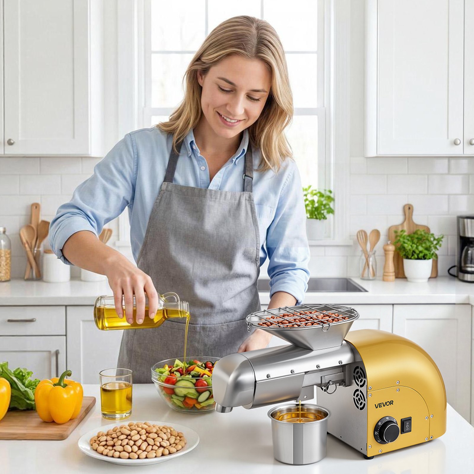 VEVOR Oil Press Machine, 5KG/H Capacity, 1250W Oil Extractor Machine, Automatic Electric Oil Maker for Home Commercial Use, 50℃-300℃ Hot & Cold Pressing for Peanuts Sesames Soybeans Almonds