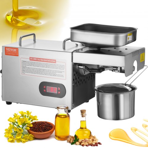 VEVOR Electric Oil Press Machine, 850W Stainless Steel Oil Extractor Machine, 0-300℃ / 32 - 572 ℉ Adjustable Temperature, Hot Press Oil Expeller for Pressing Peanuts, Sesame Seeds, Rapeseed, Tea Seeds