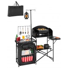 Camping Kitchen Table Portable Outdoor Cook Station Storage Windshield Aluminum