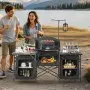 VEVOR Camping kjøkkenbord, utendørs camping kokebord, aluminium bærbar kokestasjon med 3 oppbevaringsskap, bæreveske, avtakbar vindskjerm, rask oppsett for grillfest piknik bobilreise, svart