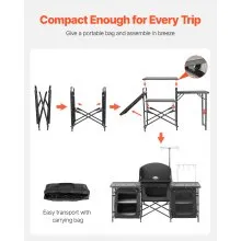 VEVOR Camping Kitchen Table Portable Outdoor Cook Station Windshield Cupboards