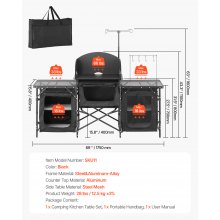 Camping Kitchen Table Portable Outdoor Cook Station Windshield Cupboard Aluminum