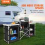 VEVOR Camping Kitchen Table, Folding Outdoor Cooking Table with Storage Carrying Bag, Aluminum Cook Station 3 Cupboard & Detachable Windscreen, Quick Set-up for Picnics, BBQ, RV Traveling, Black