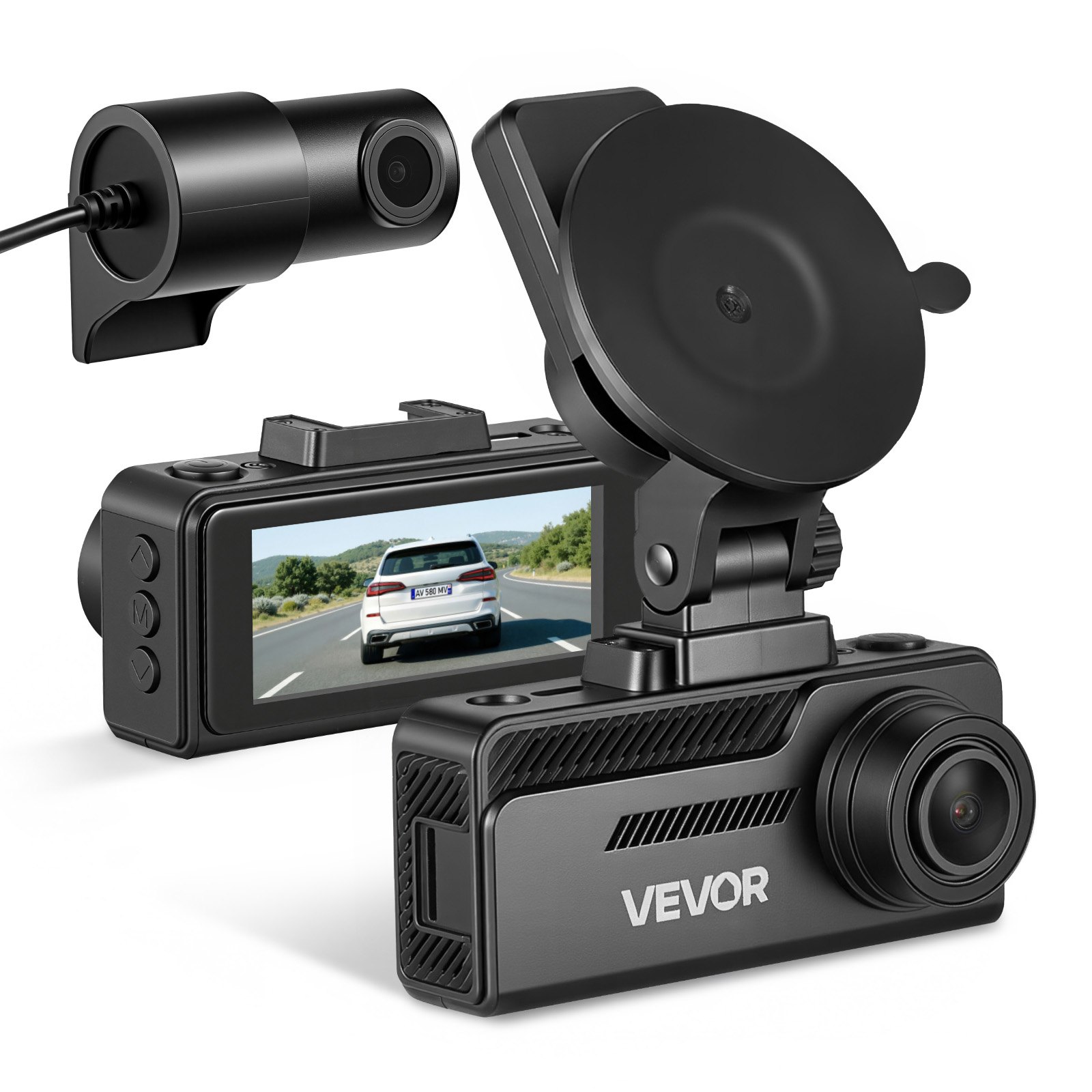 VEVOR Dash Cam Front and Rear, 4K+1080P, 32 GB Card Included, Dual Channel Dash Camera for Cars with Built-in GPS, G-Sensor, Front 129° & Rear 125°, 80.8 mm Large Screen, Loop Recording, Parking Mode