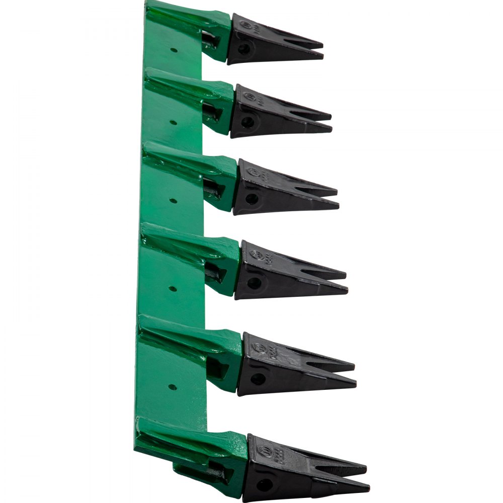 VEVOR Bucket Tooth Bar, 49'' Bolt on Tooth Bar, with 6 Weld-on Shanks and 7'' Long Replaceable Tooth, Heavy Duty Cast Iron Design, Clamp-On for Tractor Loader Bucket - No Drilling Required
