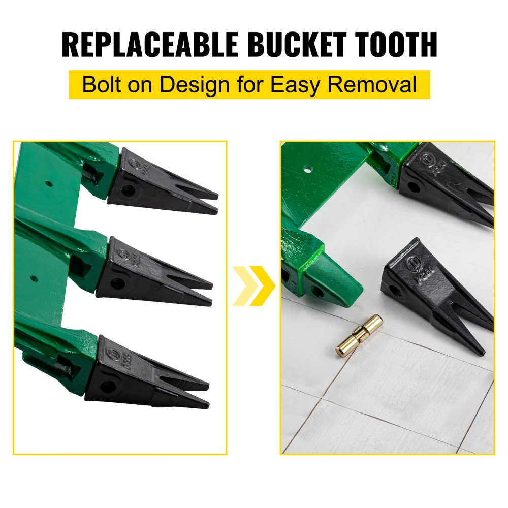 VEVOR Bucket Tooth Bar, 49'' Bolt on Tooth Bar, with 6 Weld-on Shanks and 7'' Long Replaceable Tooth, Heavy Duty Cast Iron Design, Clamp-On for Tractor Loader Bucket - No Drilling Required