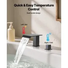 VEVOR Roman Tub Faucet, 3 Hole Waterfall Bathtub Faucet, Roman Bathtub Faucets Set with 2 Handles, Deck Mount Bath Tub Faucets Set for Pet Washing, Baby Care, Adult Bathing, Matte Black, Drip-Free