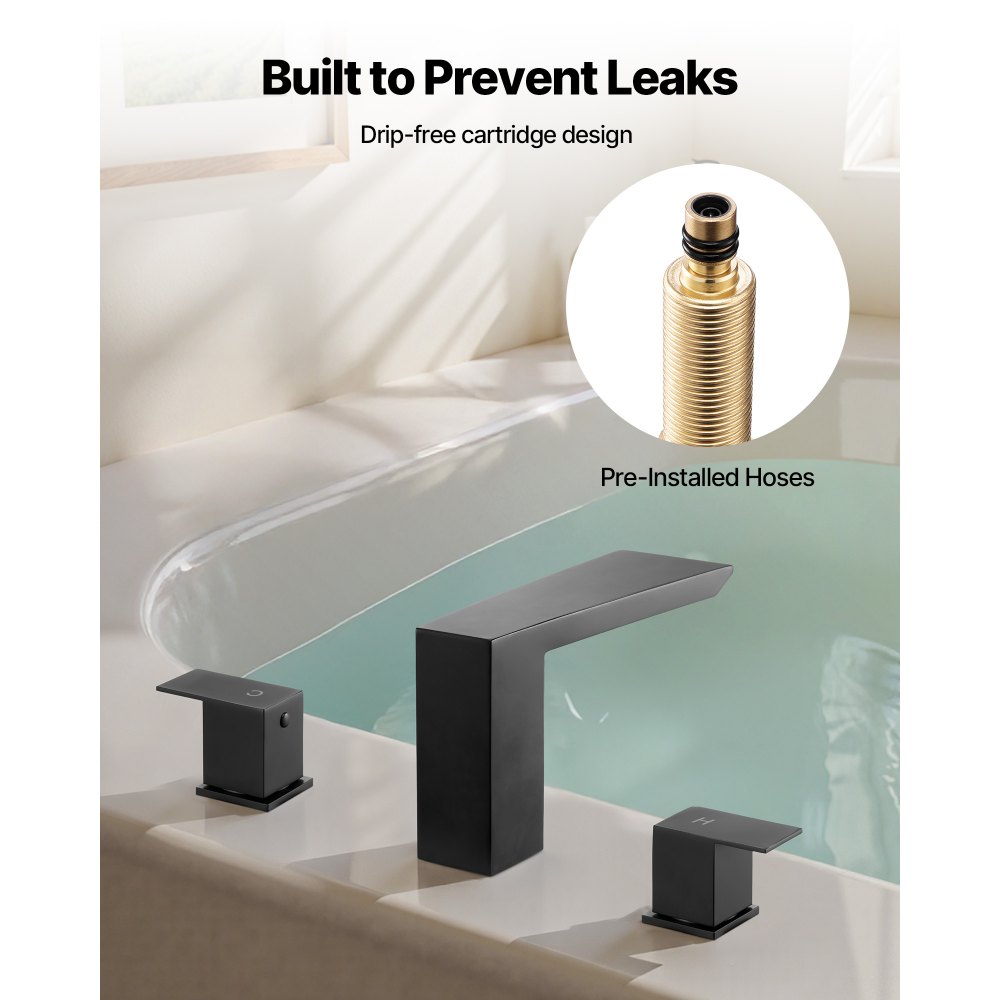 VEVOR Roman Tub Faucet, Bath Tubs Faucets Set with 2 Handles, Waterfall Roman Tub Faucet for Pet Washing, Baby Care, Adult Bathing, Matte Black, Stainless Steel, 3 Hole Waterfall Bathtub Faucets