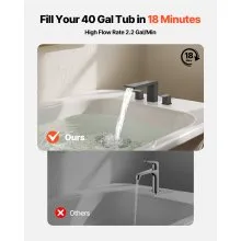 VEVOR Roman Tub Faucet, Bath Tubs Faucets Set with 2 Handles, Waterfall Roman Tub Faucet for Pet Washing, Baby Care, Adult Bathing, Matte Black, Stainless Steel, 3 Hole Waterfall Bathtub Faucets