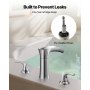 VEVOR Roman Tub Faucet, 3 Hole Waterfall Bathtub Faucet, Zinc Alloy Bath Tubs Faucets Set with 2 Handles, Deck Mount Bath Tub Faucets Set for Pet Washing, Adult Bathing, Silver, Waterfall Spout Design