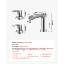 VEVOR Roman Tub Faucet, 3 Hole Waterfall Bathtub Faucet, Zinc Alloy Bath Tubs Faucets Set with 2 Handles, Deck Mount Bath Tub Faucets Set for Pet Washing, Adult Bathing, Silver, Waterfall Spout Design