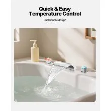 VEVOR Roman Tub Faucet, 3 Hole Waterfall Bathtub Faucet, Bath Tubs Faucets Set with 2 Handles, Deck Mount Bath Tub Faucets Set for Adult Bathing, Silver, Waterfall Spout Design, Temperature Control
