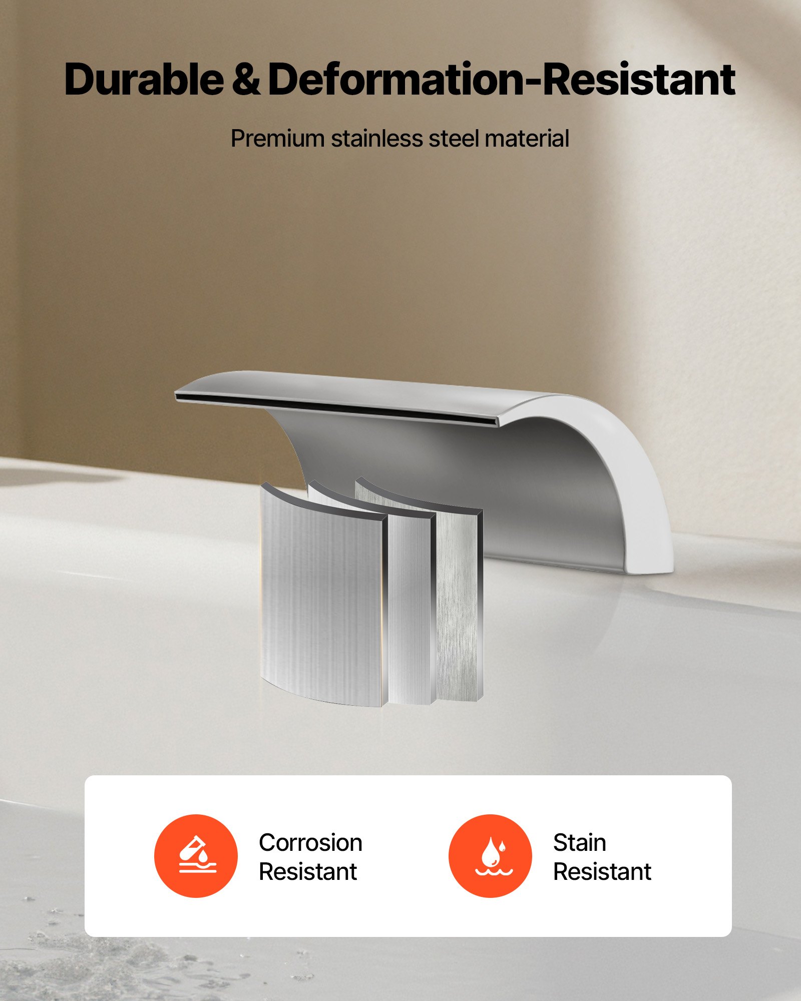 VEVOR Roman Tub Faucet, 3 Hole Waterfall Bathtub Faucet, Roman Bathtub Faucets Set with 2 Handles, Deck Mount Bath Tub Faucets Set for Pet Washing, Baby Care, Adult Bathing, Silver, Dual Water Flow