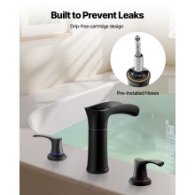 VEVOR Roman Tub Faucet, 3 Hole Waterfall Bathtub Faucet, Zinc Alloy Bath Tubs Faucets Set with 2 Handles, Roman Tub Faucets Deck Mount for Pet Washing, Adult Bathing, Matte Black, Temperature Control