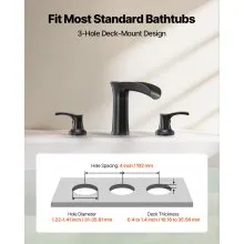 VEVOR Roman Tub Faucet 3 Hole Zinc Alloy Waterfall Bathtub Faucet with 2 Handles