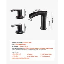 VEVOR Roman Tub Faucet 3 Hole Zinc Alloy Waterfall Bathtub Faucet with 2 Handles