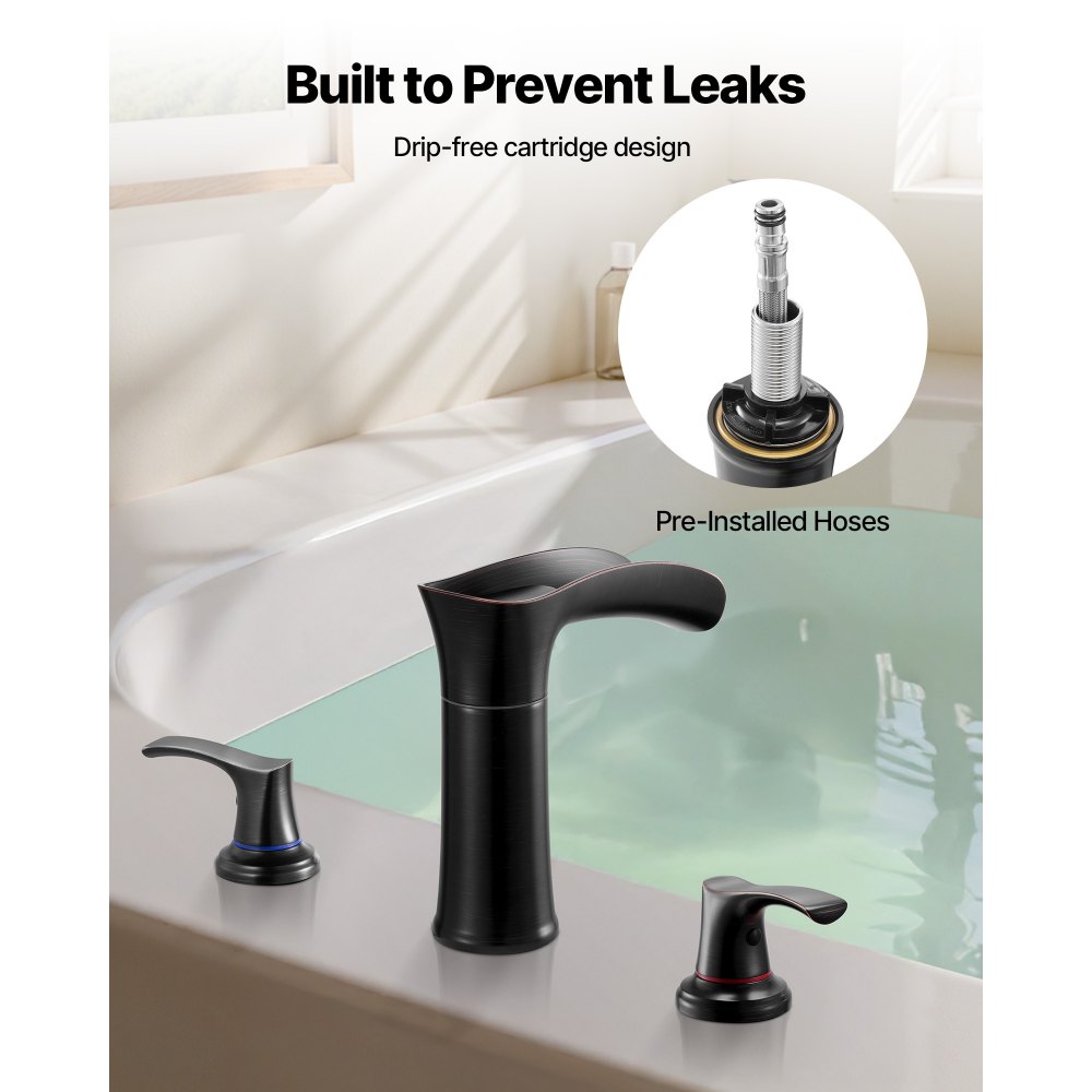 VEVOR Roman Tub Faucet, 3 Hole Waterfall Bathtub Faucet, Zinc Alloy Bath Tubs Faucets Set with 2 Handles, Deck Mount Bath Tub Faucets Set for Pet Washing, Adult Bathing, Oil-Rubbed Bronze, Drip-Free
