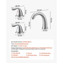 VEVOR Roman Tub Faucet, 3 Hole Waterfall Bathtub Faucet, Gooseneck Bath Tubs Faucets Set with 2 Handles, Deck Mount Bath Tub Faucets Set for Adult Bathing, Brushed Stainless Steel, High Arc Spout