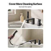 VEVOR Roman Tub Faucet, 3 Hole Waterfall Bathtub Faucet,  Roman Bathtub Faucets Set with Shower Head & 1 Handle, Romans Bathtub Faucets for Pet Washing, Adult Bathing, Matte Black, Stainless Steel