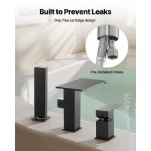 VEVOR Roman Tub Faucet 3 Hole Waterfall Bathtub Faucet with Shower Head 1 Handle