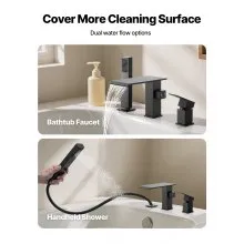 VEVOR Roman Tub Faucet 3 Hole Waterfall Bathtub Faucet with Shower Head 1 Handle