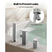 VEVOR Roman Tub Faucet, 3 Hole Waterfall Bathtub Faucet, Roman Bathtub Faucets Set with Shower Head & 1 Handle, Deck Mount Bath Tub Faucets Set for Adult Bathing, Brushed Stainless Steel, Drip-Free