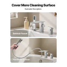 VEVOR Roman Tub Faucet, 3 Hole Waterfall Bathtub Faucet, Roman Bathtub Faucets Set with Shower Head & 1 Handle, Deck Mount Bath Tub Faucets Set for Adult Bathing, Brushed Stainless Steel, Drip-Free