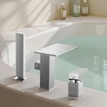 VEVOR Roman Tub Faucet, 3 Hole Waterfall Bathtub Faucet, Roman Bathtub Faucets Set with Shower Head & 1 Handle, Deck Mount Bath Tub Faucets Set for Adult Bathing, Brushed Stainless Steel, Drip-Free