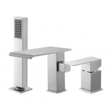 VEVOR Roman Tub Faucet, 3 Hole Waterfall Bathtub Faucet, Roman Bathtub Faucets Set with Shower Head & 1 Handle, Deck Mount Bath Tub Faucets Set for Adult Bathing, Brushed Stainless Steel, Drip-Free