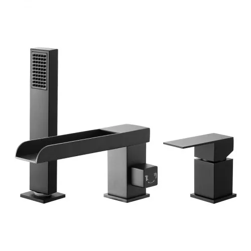 VEVOR Roman Tub Faucet, 3 Hole Waterfall Bathtub Faucet, Widespread Roman Tub Faucets with Shower Head & 1 Handle, Romans Bathtub Faucets for Pet Washing, Adult Bathing, Matte Black, Dual Water Flow